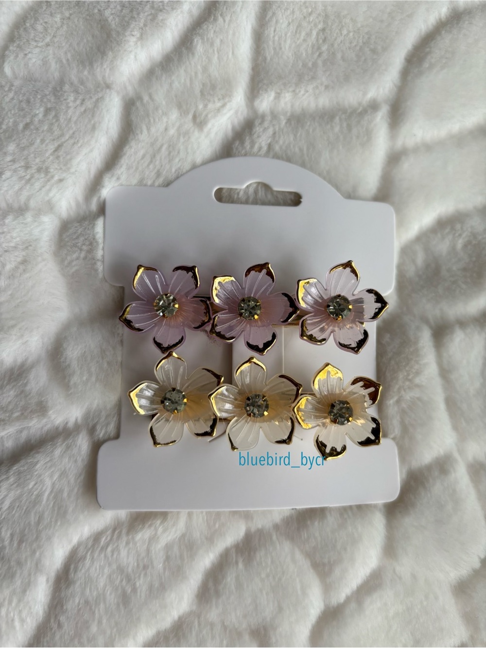 Floral Hair Clips Set - Pink and Cream Flower Clips - Picture 4 of 4